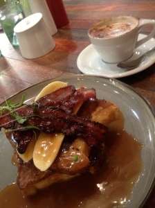 French toast with salted caramel and maple-candied bacon