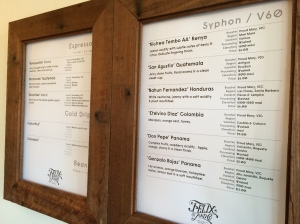 Syphon coffee menu