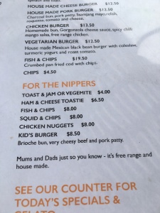 Menu for the little nippers