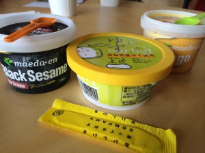 Yuzu sorbet and black sesame ice cream